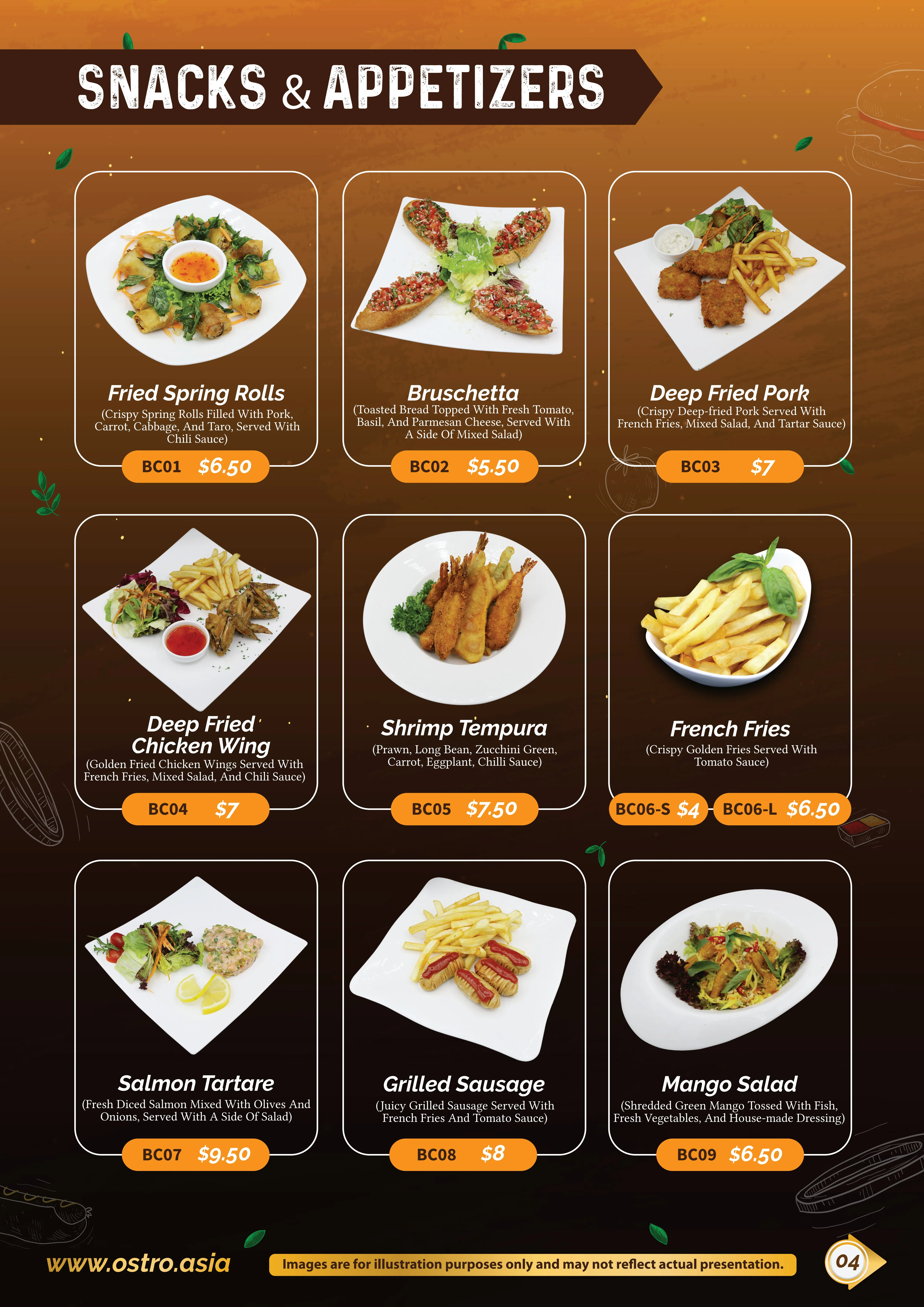 Snack & Appetizers Menu 1